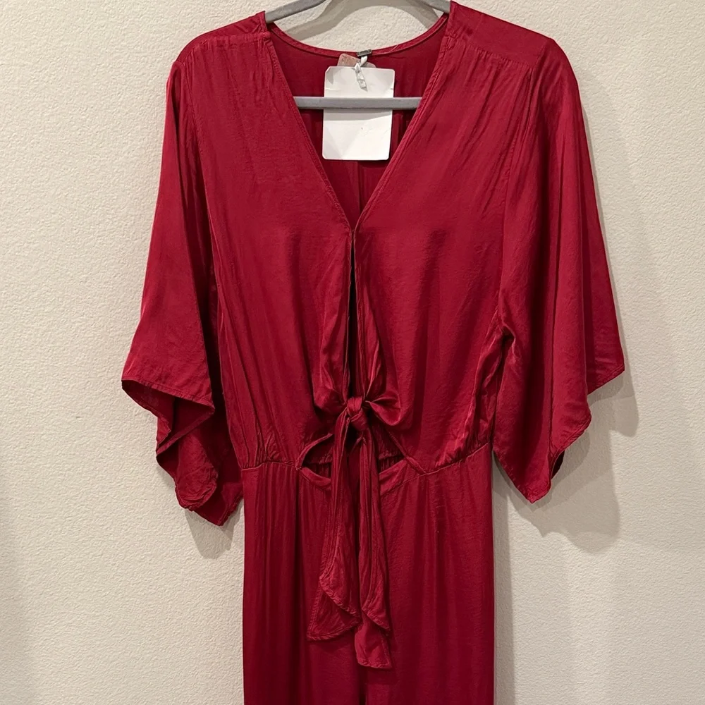 NWT Free People Young Fabulous‎ and Broke Rose Tie-Front Satin Jumpsuit Size M